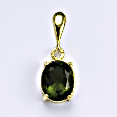 Zlatý přívěšek s přírodním vltavínem 10x8 mm,žluté i bílé zlato, P 1242/22