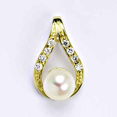 Zlatý přívěšek s přírodní bílou perlou 8 mm, žluté zlato,P 1411