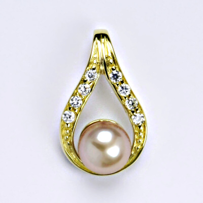 Zlatý přívěšek s přírodní růžovou perlou 8 mm, žluté zlato P 1411