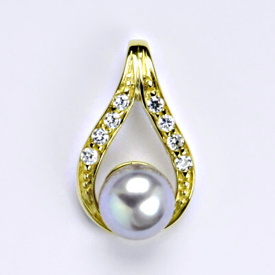 Zlatý přívěšek s přírodní šedou perlou 8 mm, žluté zlato P 1411