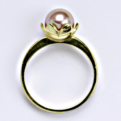 Zlatý prsten s přírodní růžovou perlou 8 mm,žluté i bílé zlato, T 1351 v.v
