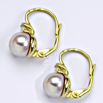 Zlaté náušnice s přírodní růžovou perlou 8 mm, žluté i bílé  zlato, NK 1207