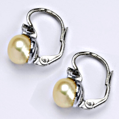 Zlaté náušnice s přírodní lososovou perlou 8 mm, bílé i žluté zlato, NK 1207