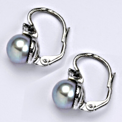 Zlaté náušnice s přírodní šedou perlou 8 mm, bílé i žluté zlato, NK 1207