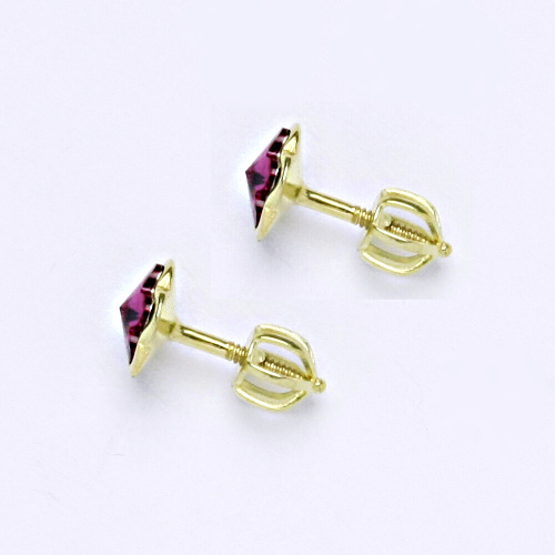NŠ 1297 Zlaté náušnice na šroubek, žluté zlato, krystal Swarovski Fuschia