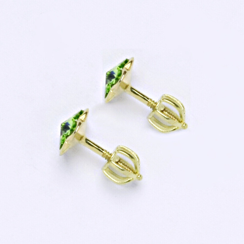 NŠ 1297 Zlaté náušnice na šroubek, žluté zlato, krystal Swarovski peridot