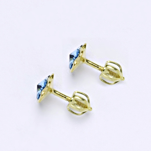 NŠ 1297 Zlaté náušnice na šroubek, zlato žluté, krystal Swarovski Akvamarín