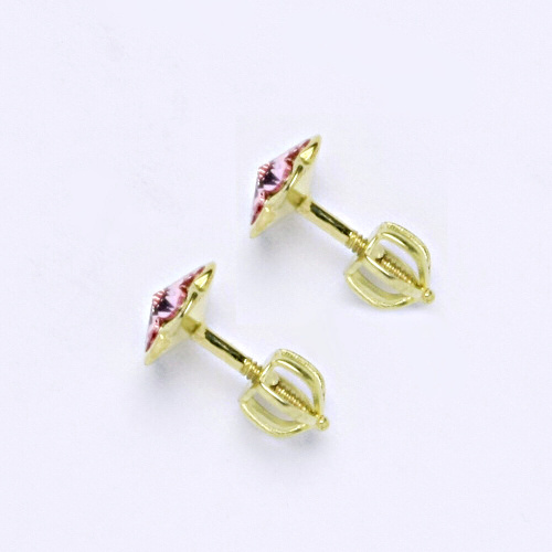 NŠ 1297 Zlaté náušnice na šroubek, zlato žluté, krystal Swarovski Light Rose
