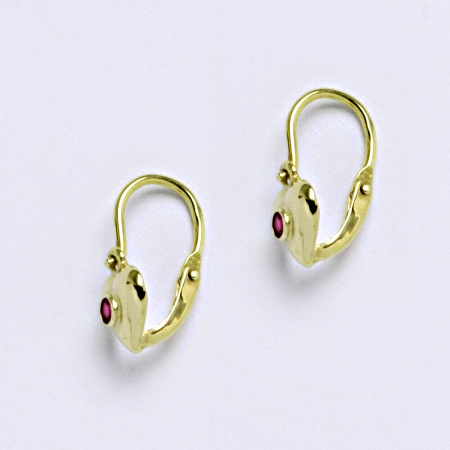 Dětské náušnice žluté zlato srdce rubín NK 1327