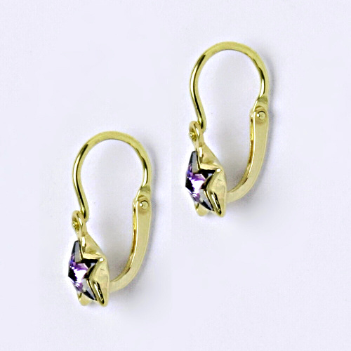 Dětské náušnice, žluté zlato, hvězdičky se Swarovski krystalem Vitrail light NK 1326