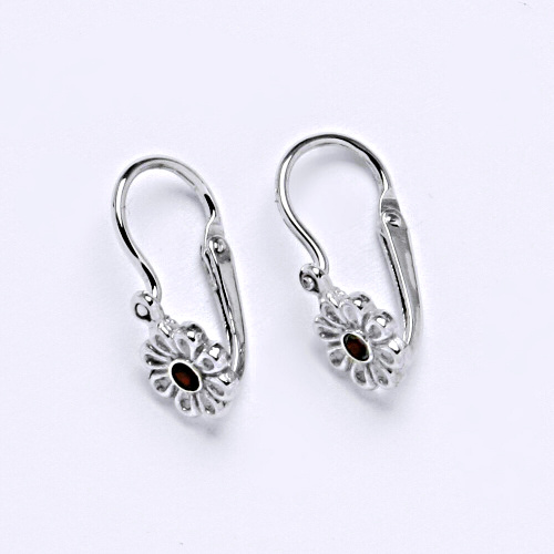 Dětské stříbrné náušnice kytičky , přírodní granát - VE 175 