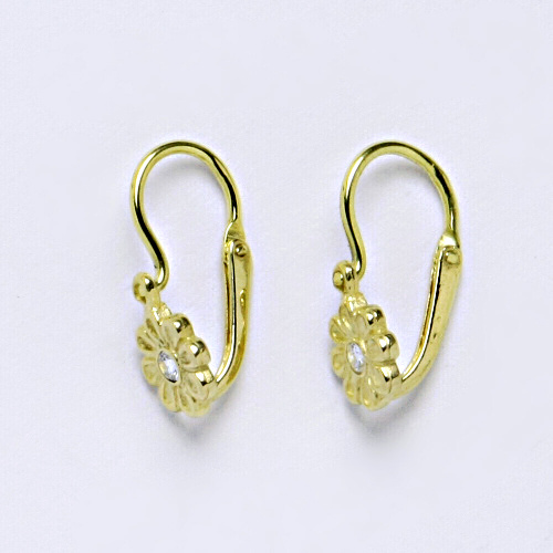 Dětské zlaté náušnice kytičky, žluté zlato ,čirý zirkon - VE 175 