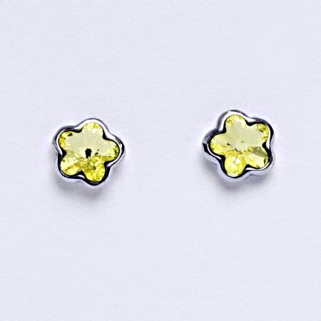 NŠ 1297 Zlaté náušnice na šroubek, bílé zlato, krystal Swarovski Jonquil