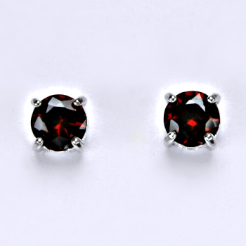Zlaté náušnice, bílé i žluté zlato, přírodní granát 6 mm - NŠ 1250