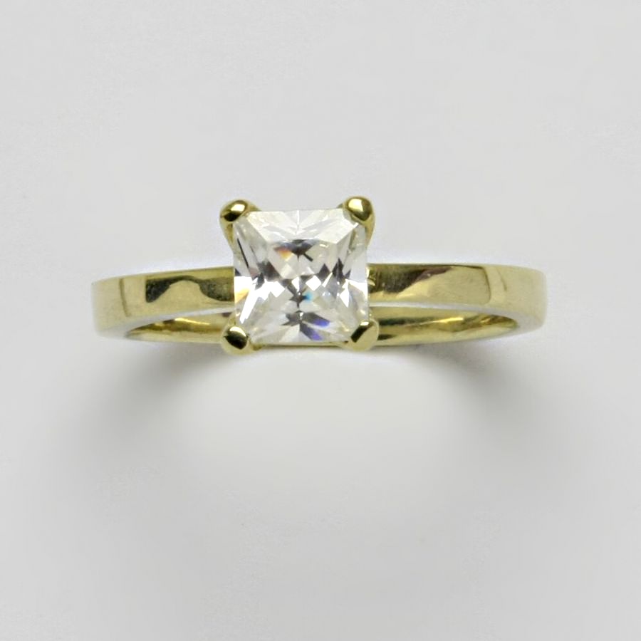 Zlatý prsten, žluté i bílé zlato, čirý zirkon - čtverec, T 1266