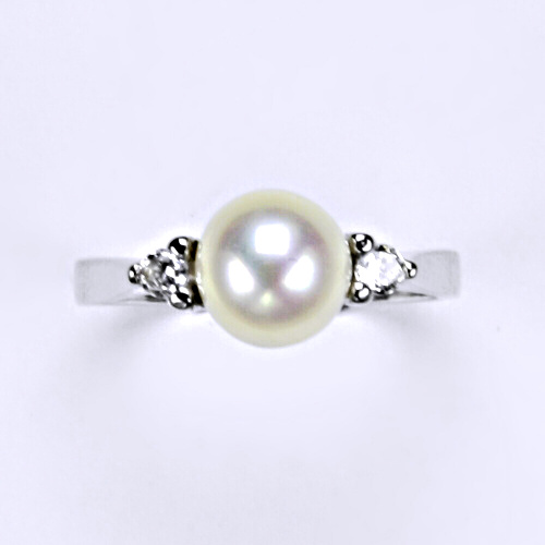 Prsten, prsteny, bílé i žluté zlato, zirkon, perla přírodní, šperky zlaté VR 141
