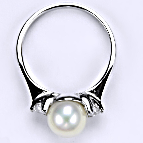 Prsten, prsteny, bílé i žluté zlato, zirkon, perla přírodní, šperky zlaté VR 141