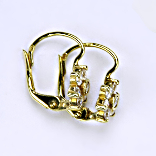 Zlaté náušnice kytičky , žluté i bílé zlato , čiré zirkony - VE 58