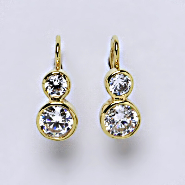 Zlaté náušnice , žluté zlato, čiré zirkony - VE 165
