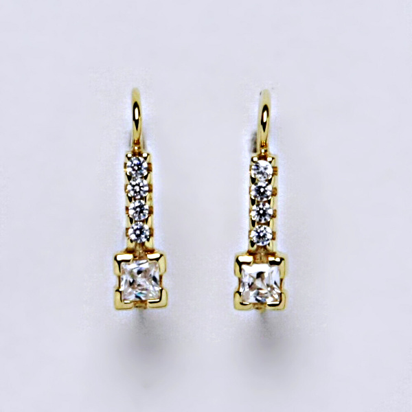 Náušnice žluté zlato zirkony, šperky zlaté VE 59