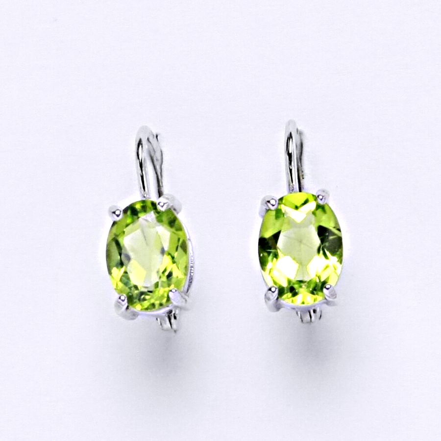 Zlaté náušnice, bílé i žluté zlato, přírodní olivín -  NK 1245