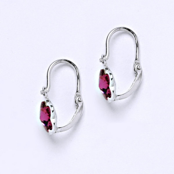 1 NK 1297 Dětské náušnice bílé zlato, krystal Swarovski fuchsia