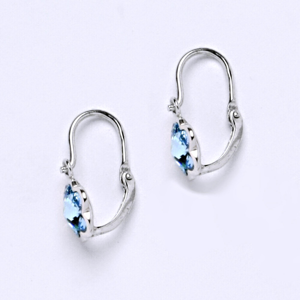 1 NK 1297 Dětské náušnice bílé zlato, krystal Swarovski akvamarín