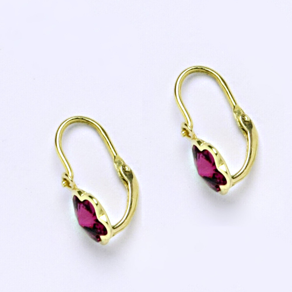 1 NK 1297 Dětské náušnice žluté zlato, krystal Swarovski fuschia