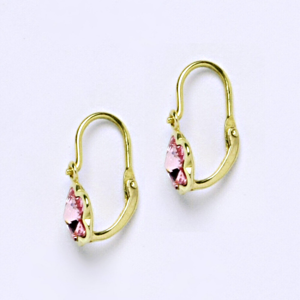 1 Nk 1297 Dětské náušnice žluté zlato, krystal Swarovski light rose