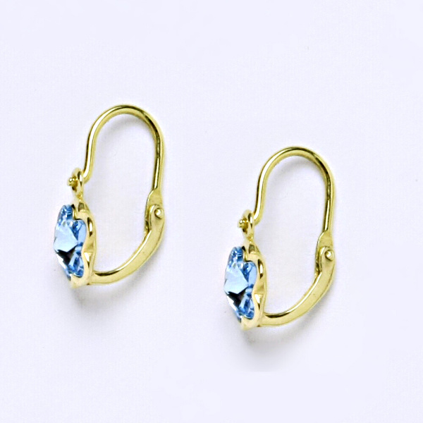 1 NK 1297 Dětské náušnice žluté zlato krystal Swarovski akvamarín
