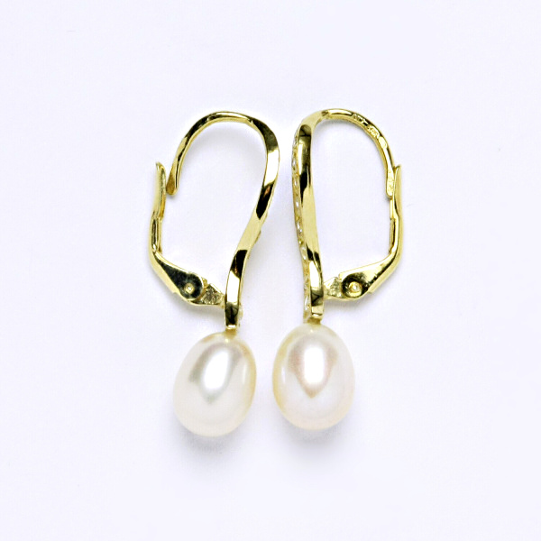 Zlaté náušnice, žluté i bílé zlato, přírodní perla a čiré zirkony - NK 1231