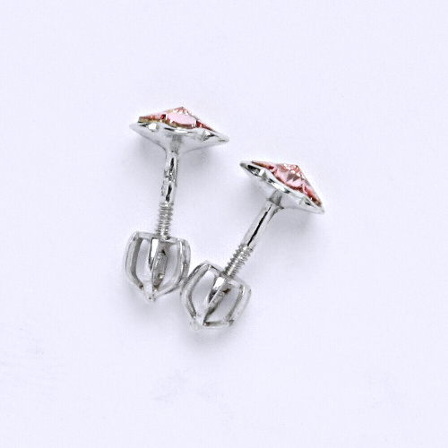 NŠ 1297 Zlaté náušnice na šroubek, bílé zlato, krystal Swarovski Light Rose