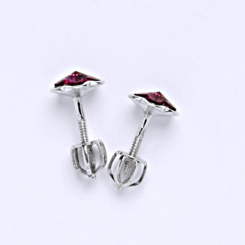 NŠ 1297 Zlaté náušnice na šroubek, bílé zlato, krystal Swarovski Fuschia