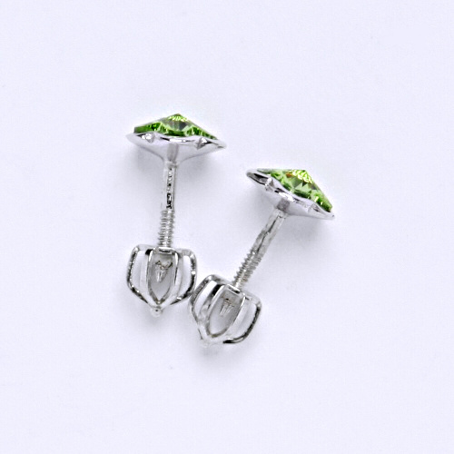 NŠ 1297 Zlaté náušnice na šroubek, bílé zlato, krystal Swarovski Peridot