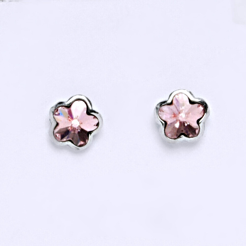 NŠ 1297 Zlaté náušnice na šroubek, bílé zlato, krystal Swarovski Light Rose