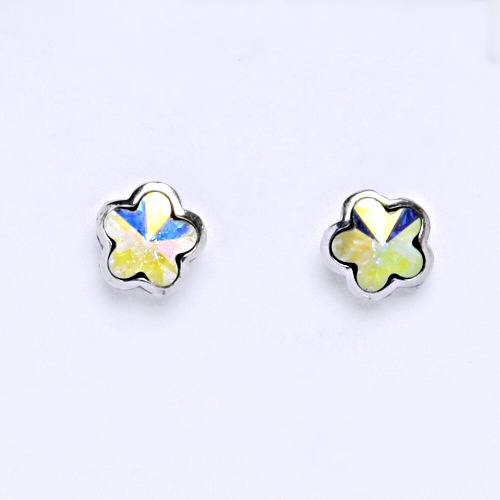 NŠ 1297 Zlaté náušnice na šroubek, bílé zlato, krystal AB Swarovski