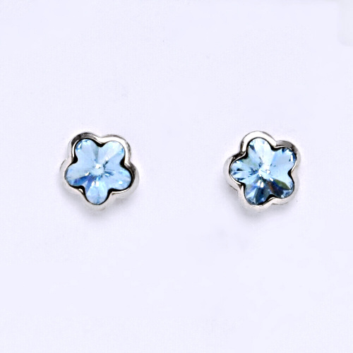 NŠ 1297 Zlaté náušnice na šroubek, bílé zlato, krystal Swarovski Akvamarín