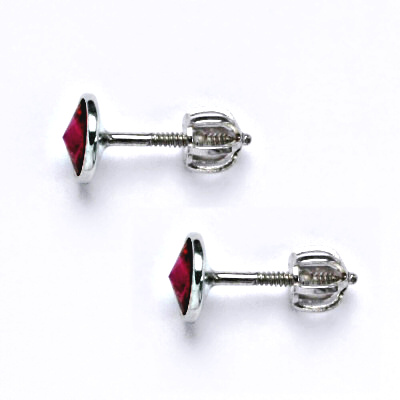 Zlaté náušnice na šroubek se Swarovski krystalem fuchsia, bílé zlato, NŠ 1336