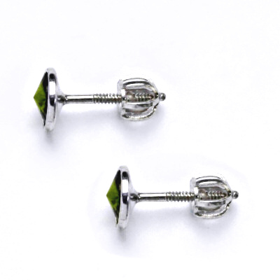 Zlaté náušnice na šroubek se Swarovski krystalem olivín, bílé zlato, NŠ 1336