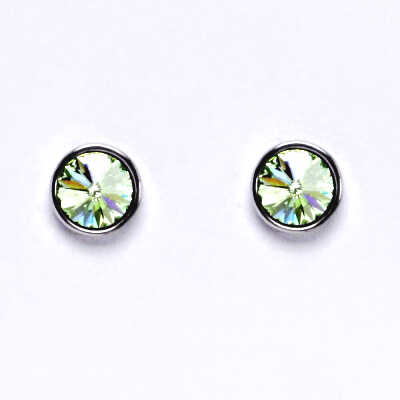 Zlaté náušnice na šroubek se Swarovski krystalem chryzolite, bílé zlato, NŠ 1336