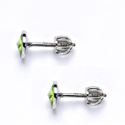 Zlaté náušnice na šroubek se Swarovski krystalem peridot, bílé zlato, NŠ 1336
