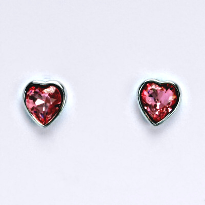 Zlaté náušnice se Swarovski krystalem light rose, bílé zlato, srdce, NŠ 1315