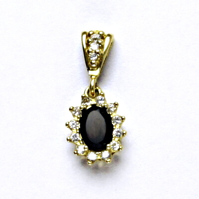 Zlatý přívěsek Kate, žluté zlato, přírodní černý spinel (pleonast), čiré zirkony, P 1480 