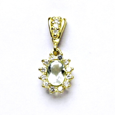 Zlatý přívěsek Kate, žluté i bílé zlato, přírodní green ametyst, čiré zirkony, P 1480 