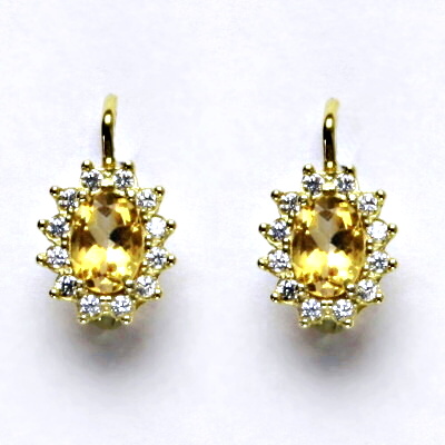 Zlaté náušnice Kate, žluté i bílé zlato, přírodní citrín pálený, čiré zirkony, NK 1480 