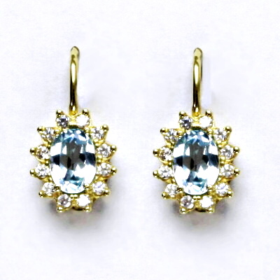Zlaté náušnice Kate, žluté i bílé zlato, přírodní topaz sky, čiré zirkony, NK 1480 