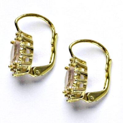 Zlaté náušnice Kate, žluté i bílé zlato, přírodní růženín, čiré zirkony, NK 1480 