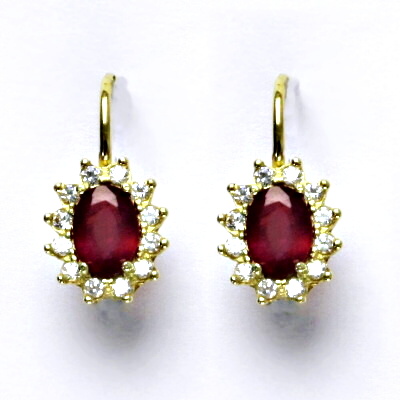 Zlaté náušnice Kate, žluté i bílé zlato, přírodní rubín, čiré zirkony, NK 1480 
