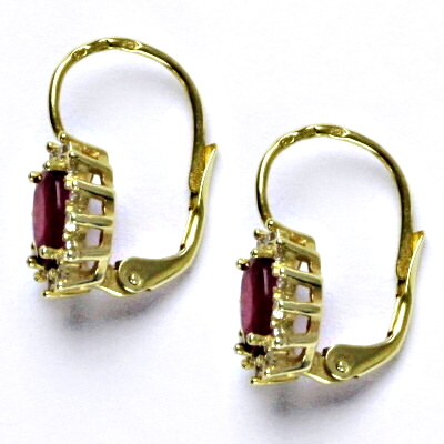 Zlaté náušnice Kate, žluté i bílé zlato, přírodní rubín, čiré zirkony, NK 1480 