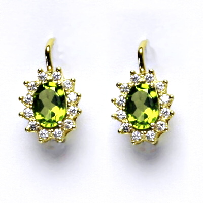 Zlaté náušnice Kate, žluté i bílé zlato, přírodní olivín, náušnice ze zlata, NK 1480 